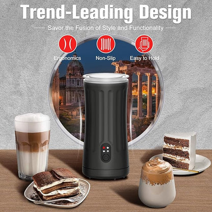 Electric Milk Frother, 4-in-1 Milk Steamer and Frother, 8.1oz/240ml Automatic Warm and Cold Foam Maker, Milk Warmer and Coffee Frother for Latte, Cappuccino, Macchiato(Ink Black)