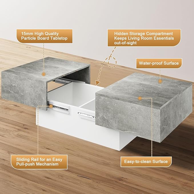 Modern Coffee Table with Large Storage for Living Room, Farmhouse Living Room Center Table Mesas De Centro para Salas Modernas Nesting Tables for Reception Room, Grey