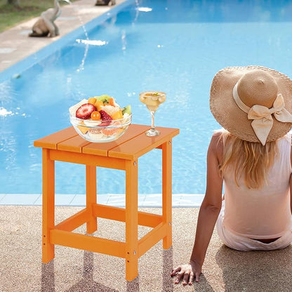 LZRS Adirondack Square Outdoor Side Table for Patio, Pool Composite Patio Table,HDPE End Tables for Backyard,Pool, Indoor Companion, Easy Maintenance & Weather Resistant(Orange)