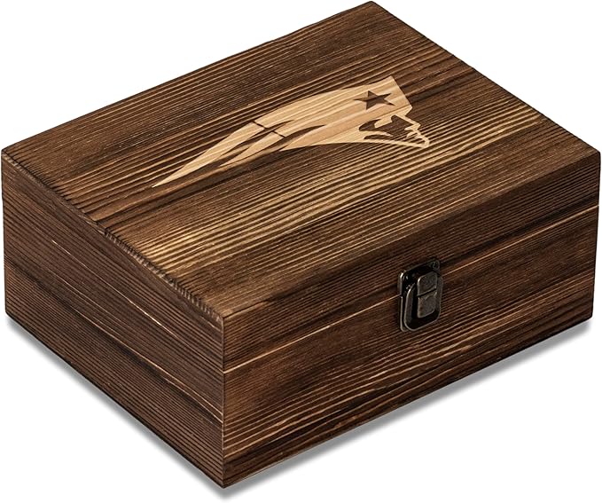 The Memory Company Officially Licensed NFL Wood Boxed Drinkware Set, with 2 Rocks Glasses and Cooling Cubes, New England Patriots