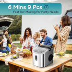 Load image into Gallery viewer, EUHOMY Countertop Ice Maker Machine with Handle, 26.3lbs Per Day, 9 Cubes in 6 Mins, Auto-Cleaning Portable Ice Maker with Basket and Scoop, for Home/Kitchen/Camping/RV (Silver)