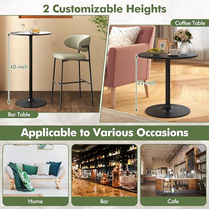 COSTWAY Round Bistro Table Set of 4, Height Adjustable Bar Height Cocktail Table, High Top Pub Table Snack Table with Heavy-Duty Metal Base for Home Bar, Dining Room, Restaurant, Black