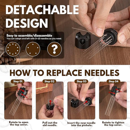 WDT Tool Espresso Distribution Tool, Espresso Stirrer Tools Coffee Distributor, Espresso Machine Accessories, 10×0.4mm Needles with Extra 10 Replaceable Needles for Barista (Matte Black)