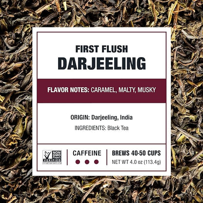 Tiesta Tea - First Flush Darjeeling Black Tea, Loose Leaf, Single Origin Premium Black Tea from India, Pure High-Caffeinated Blend, Makes Hot or Iced & Up to 50 Cups, 4oz Refillable Tin