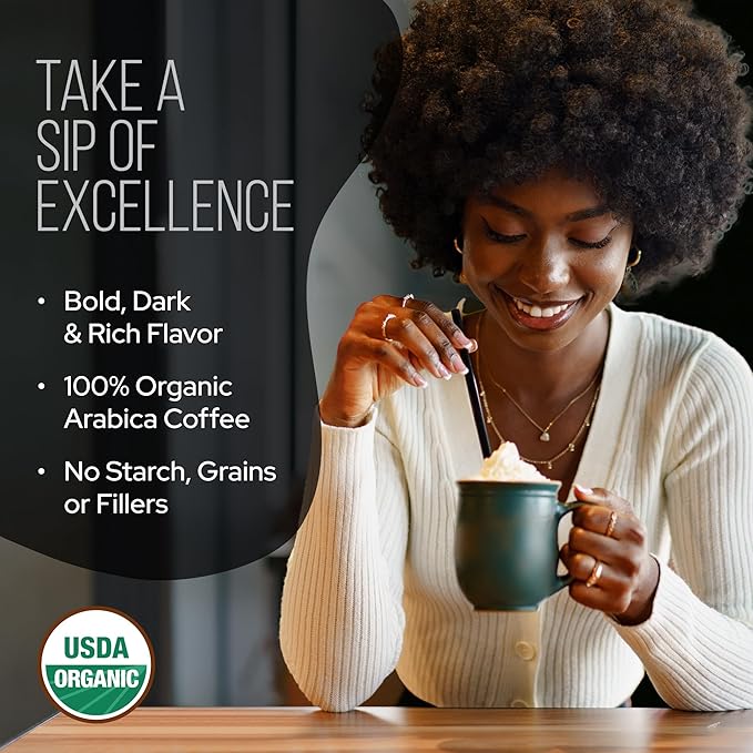 La Republica Founders Reserve Decaf Instant Mushroom Coffee Organic (35 Servings), Premium 50% More Shrooms, Rich Flavor