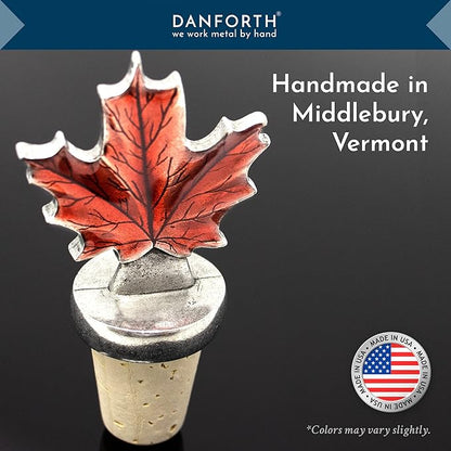 Danforth Maple Leaf Fall/Autumn Bottle Stopper, Pewter, Natural Cork - Handcrafted, Made In USA