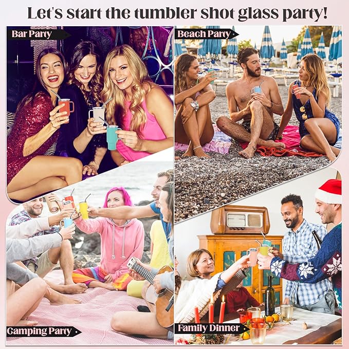 Cute Shot Glasses with handle 2oz, Mini Shot Tumbler with Lid and Straw, Kawaii Insulated Tumblers for Espresso Coffee Spirits Cute Stuff Funny Gifts (6x Black)