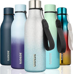 Load image into Gallery viewer, BJPKPK Insulated Water Bottles, 18 oz Stainless Steel Metal Water Bottle with Strap, BPA Free Leak Proof Jugs,Mugs,Flasks, Reusable Thermal Flasks for Sports &amp; Travel, Sparkling Silver Blue