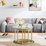 Load image into Gallery viewer, aboxoo Gold Nesting Coffee Table Set of 2, Small Glass Round Nesting Tables for Living Room Bedroom, Accent Tea Table with Metal Frame Modern Industrial Simple
