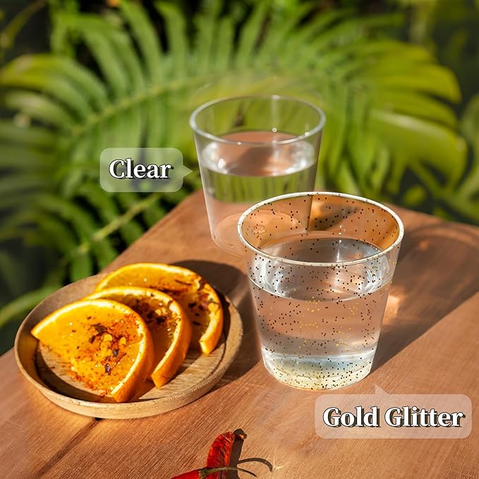 [1000 Pack 1oz Shot Glasses Disposable Cups, Gold Glitter Plastic Shot Glasses for Sauces & Dips, Shot Cups Ideal for Tequila, Whiskey, Wine Tasting, Vodka & Liquor