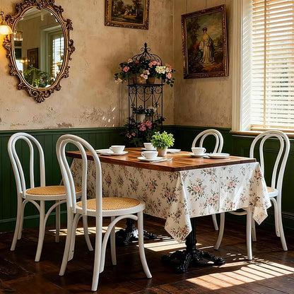 Kmax Vintage Dining Chairs Set of 4, Thonet Soild Wood Rattan Kitchen Chairs Armless French Country Dining Chairs for Wedding Hotel Dessert Shop Cafe, White