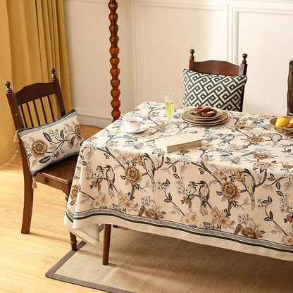Designer Vintage Linen Long Rectangle Tablecloth,Floral and Bird Pattern Elegant Table Cloth,Fall Wrinkle Resistant Decor Tablecloths for Dining Kitchen Christmas,63"*102"-Murad A