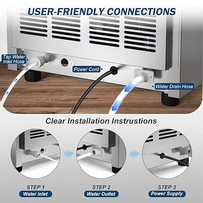 140Lbs/24H Ice Maker Machine with 30Lbs Ice Capacity for Commercial &Home use, 50Pcs Clear Ice Cubes per Round in 11-20Mins, Stainless Steel Under Counter Freestanding Ice Machine Maker