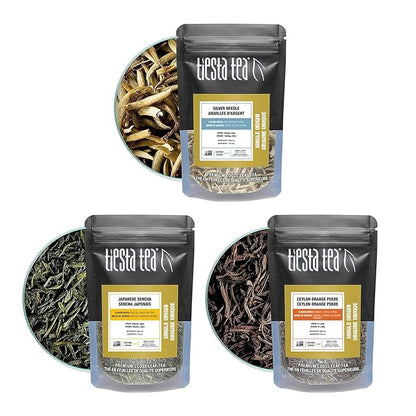 Tiesta Tea - Single Origin Tea Sampler Dry Flight Set, Loose Leaf, High to Low Caffeine, Makes Hot & Iced, Assorted Brew Sets with Green, White, Black & Oolong, 7 Resealable Sample Pouches