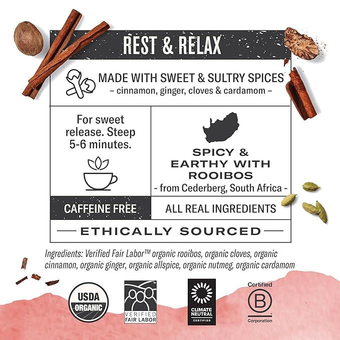 Numi Organic Rooibos Chai Tea, 100 Tea Bags, Herbal Red Tea with Cinnamon, Allspice, Ginger & Cardamom, Caffeine Free Chai