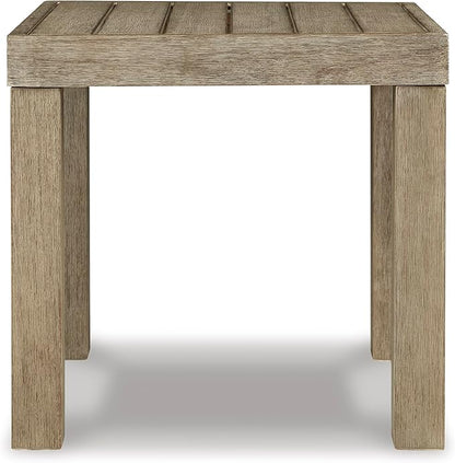 Signature Design by Ashley Silo Point Casual Outdoor Square Patio End Table with Slatted Styling, Multi-Step Finish, Eucalyptus Wood, 20.5" High, Brown