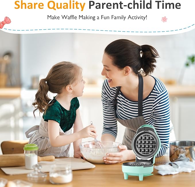 6 in 1 Mini Waffle Maker: 4” Waffle Iron with Removable Non-stick Plates, Perfect Mini Waffle Maker for Kids and Families, Light Blue