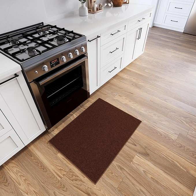 Ottomanson Rugs for Entryway 2'3" x 3' Non Slip Solid Small Area Rugs Durable Front Door Mat Rug Stain Resistant Entrance Rugs for Bathroom Kitchen Bedroom & Living Room, Brown