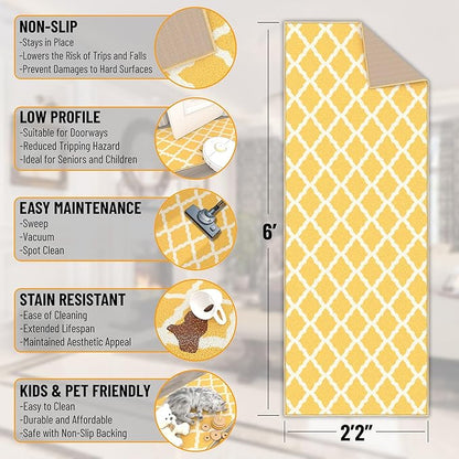Ottomanson Hallway Runner Rug 2'2" x 6' Non Slip Trellis Area Rugs Easy to Clean Laundry Rug Runner Durable & Pet Friendly Floor Carpet Runners for Hallways Entryway Living Room Kitchen, Yellow
