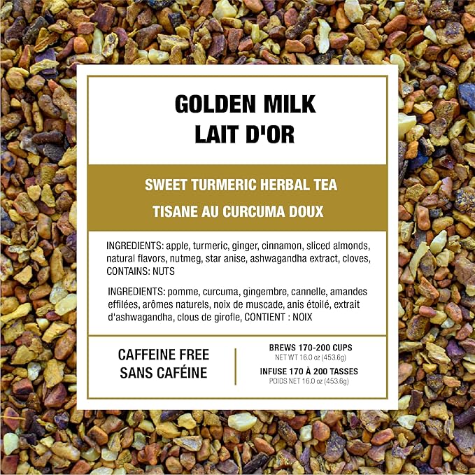 Tiesta Tea - Golden Milk, Loose Leaf, Sweet Turmeric Herbal Tea, Premium Non-Caffeinated Herbal Blend, Make Hot or Iced, Brews Up to 200 Cups, 16 oz Resealable Bulk Pouch