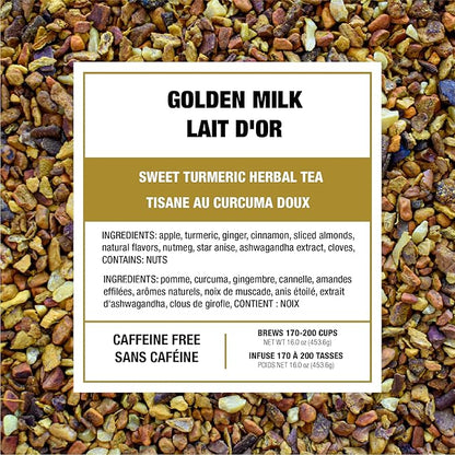 Tiesta Tea - Golden Milk, Loose Leaf, Sweet Turmeric Herbal Tea, Premium Non-Caffeinated Herbal Blend, Make Hot or Iced, Brews Up to 200 Cups, 16 oz Resealable Bulk Pouch