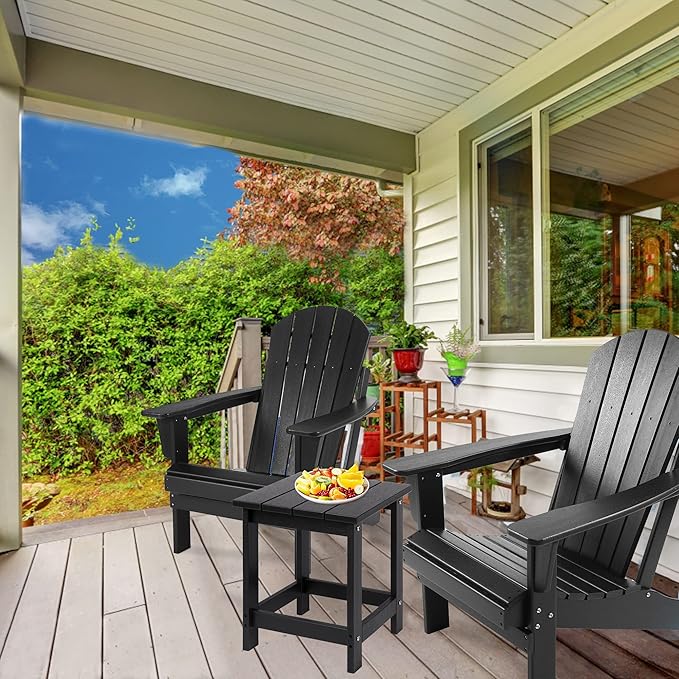 LZRS Adirondack Square Outdoor Side Table for Patio, Pool Composite Patio Table,HDPE End Tables for Backyard,Pool, Indoor Companion, Easy Maintenance & Weather Resistant(Black)