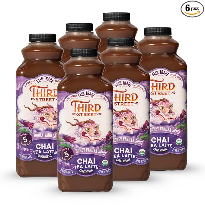 Third Street Inc. Organic Honey Vanilla Spice Chai Concentrated, 32 Fl. Oz., Chai Tea Latte Concentrate, Sweet and Smooth Tea Blend, Beverage Concentrate 1:1, Gluten Free, Kosher, Non-GMO