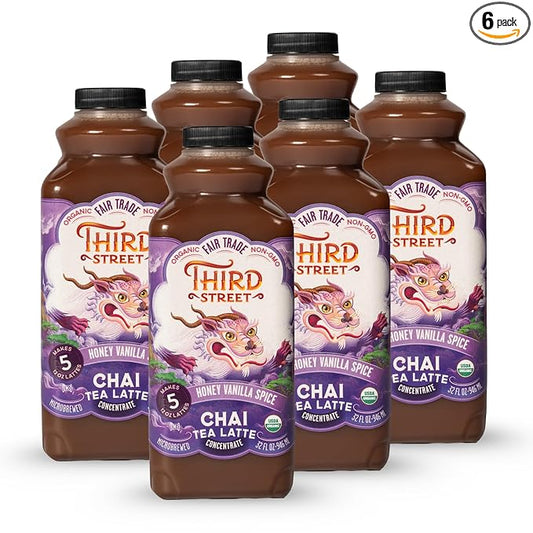 Third Street Inc. Organic Honey Vanilla Spice Chai Concentrated, 32 Fl. Oz., Chai Tea Latte Concentrate, Sweet and Smooth Tea Blend, Beverage Concentrate 1:1, Gluten Free, Kosher, Non-GMO