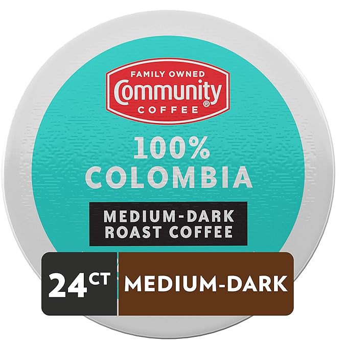 Community Coffee 100% Colombia 24 Count Coffee Pods, Medium Dark Roast, Compatible with Keurig 2.0 K-Cup Brewers 24 Count (Pack of 1)