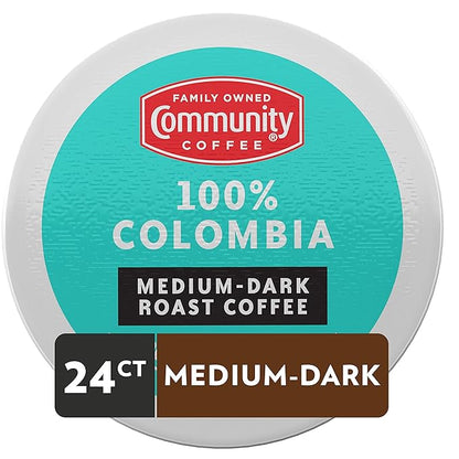 Community Coffee 100% Colombia 24 Count Coffee Pods, Medium Dark Roast, Compatible with Keurig 2.0 K-Cup Brewers 24 Count (Pack of 1)