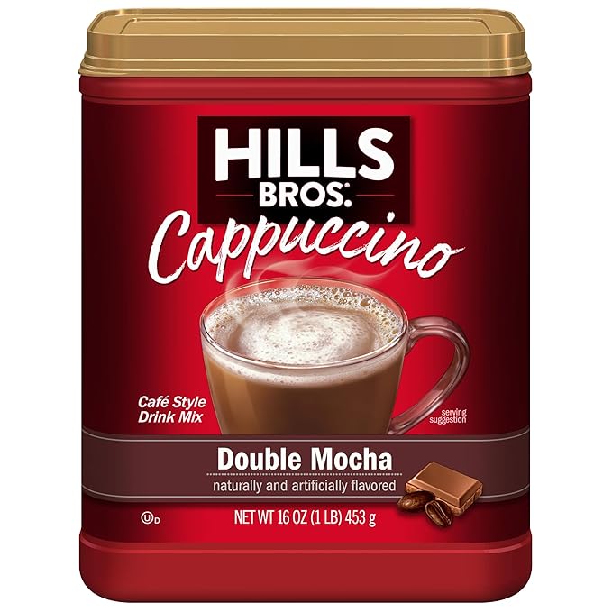Hills Bros Instant Double Mocha Cappuccino Mix, Easy to Use, Enjoy Coffeehouse Flavor from Home, Frothy, Rich Chocolate, Brown, 16 Oz