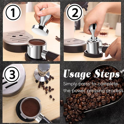 Huogary Stainless steel Coffee Tamper, 51mm Espresso Tamper, 51mm Tamper with Stainless Steel Handle, Coffee Powder Espresso Accessories (Silver) (Silver)