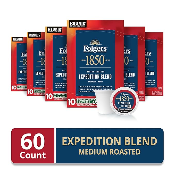 Folgers 1850 Expedition Blend Medium Roast Coffee, 60 Keurig K-Cup Pods
