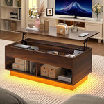 Load image into Gallery viewer, HOMMPA Modern Lift Top Coffee Table with Storage for Living Room LED Coffee Table Wodden Lift Tabletop Dining Table with Hidden Compartment and Metal Frame, Walnut