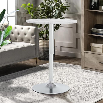 23.6" Round Bar Table, Adjustable Height Bar Table, Modern Cocktail Bar Table with MDF Top and Metal Base, Bistro Pub Table Suitable for Café, Kitchen Island, Bar Counter, White