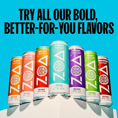 ZOA Energy Sugar Free Energy Drinks With Electrolytes For Hydration, Lemon Lime - 12 Fl Oz (12-Pack)