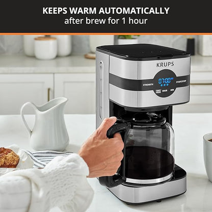 KRUPS Newer Model Drip Coffee Maker, Glass & Digital, Black & Stainless Steel