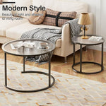 Load image into Gallery viewer, aboxoo Gold Nesting Coffee Table Set of 2, Small Glass Round Nesting Tables for Living Room Bedroom, Accent Tea Table with Black Metal Frame Modern Industrial Simple