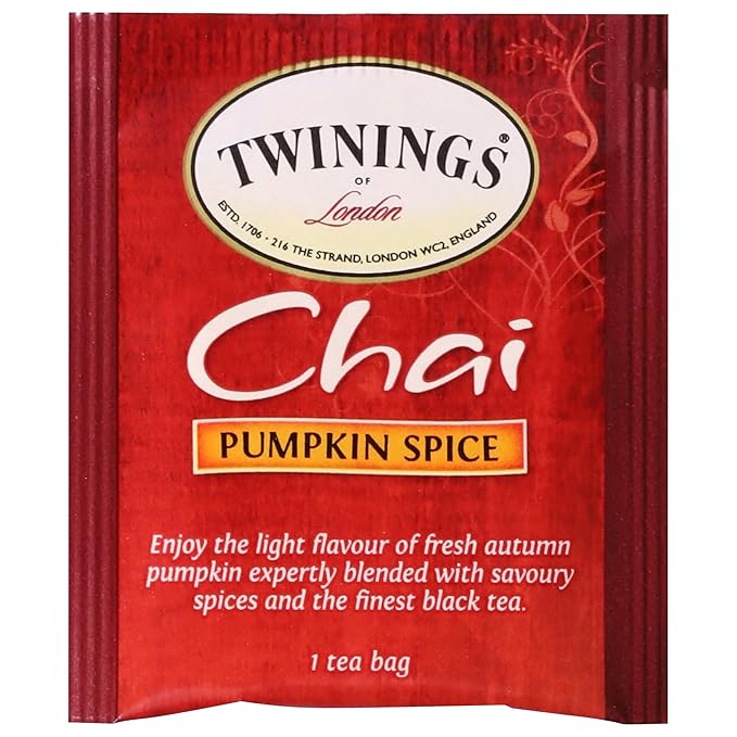 Twinings Pumpkin Spice Chai Black Tea Individually Wrapped Bags | 20 Count (Pack of 6), Warm, Spicy & Aromatic, Caffeinated