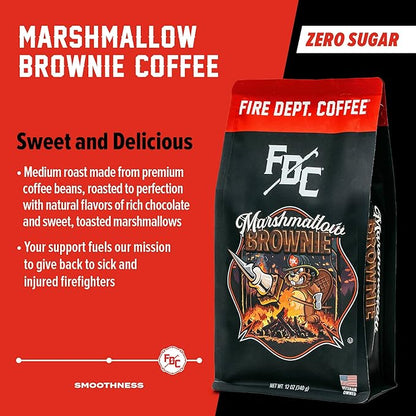 Fire Department Coffee - Gives Back to Firefighters - Marshmallow Brownie Coffee Beans - Roasted in the USA - Premium Whole Bean - Veteran Owned - 12 oz
