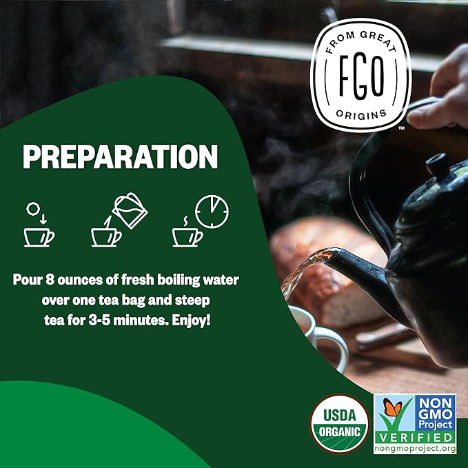 FGO Organic Moringa Tea, 100 Count, Eco-Conscious Tea Bags, Resealable Bag, Caffeine Free, Packaging May Vary (Pack of 1)