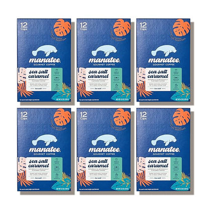 Manatee Gourmet Coffee, Single Serve Pods for Keurig K Cup Brewers, Medium Roast, Sea Salt Caramel, 72 Count