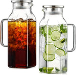 Load image into Gallery viewer, Netany 2 Pack 2 Liters/68 oz Square Glass Pitcher with Lid and Handle for Fridge, Iced Tea and Coffee Carafe Beverage Serveware, Heat Resistant Borosilicate Water Jug for Hot/Cold Drinks and Milk