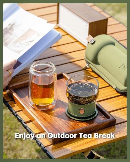 ZENS Modern Glass Infuser Teapot, Smart One Touch Tea Maker for Loose Tea Diffusers with Insulated Mug and Portable Case, Enchanted Teapot Alternatives for Tea Lover Gifts