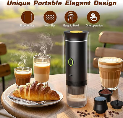 Portable Electric Espresso Maker, 20 bar Mini Travel Coffee maker, Expresso Coffee Machines with USB-C,3-in-1 Car Coffee Maker Self-Heating, Ground Coffee & Capsule(Ns&DG) for Office, Camping, RV