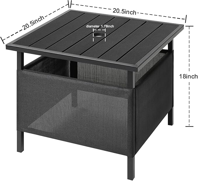LZRS Adirondack Square Outdoor Side Table with Umbrella Hole, Pool Composite Patio Table,HDPE End Tables for Backyard,Pool, Indoor Companion, Easy Maintenance & Weather Resistant(Black)