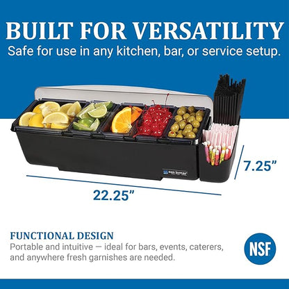 San Jamar Dome Garnish Center 5 Tray with Dome Lid for Kitchen, Bar, And Restaurants, Plastic, 8 Pints, Black