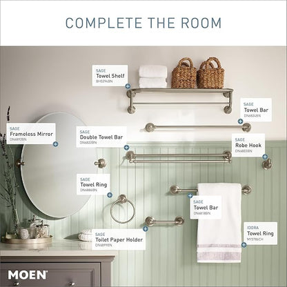 Moen DN6824BN Sage 24-Inch Wall Mount Bathroom Single Bar Towel Bar, Brushed Nickel