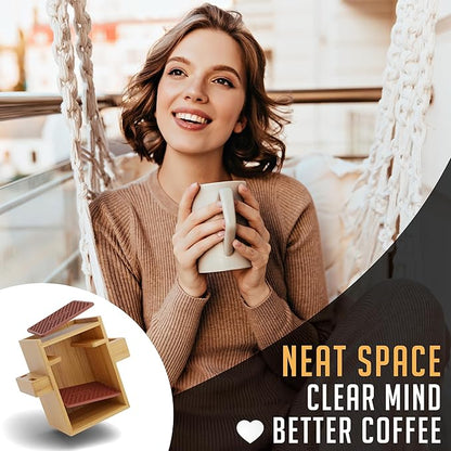 HEXNUB – Compact AeroPress Organizer Stand, Bamboo Coffee Caddy for AeroPress Coffee Maker, Accessories, Filters, Cups, Includes Mats - Brown