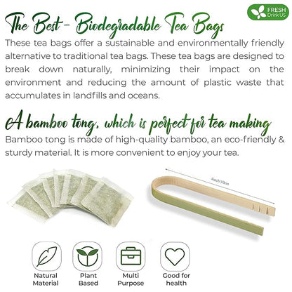 FreshDrinkUS Premium Mulberry Leaf Tea - 50 Bags, 100% Natural & Pure. Loose Leaf Herbal Tea. Natural Material Tea Bags. No Sugar, Caffeine, Gluten. Vegan.